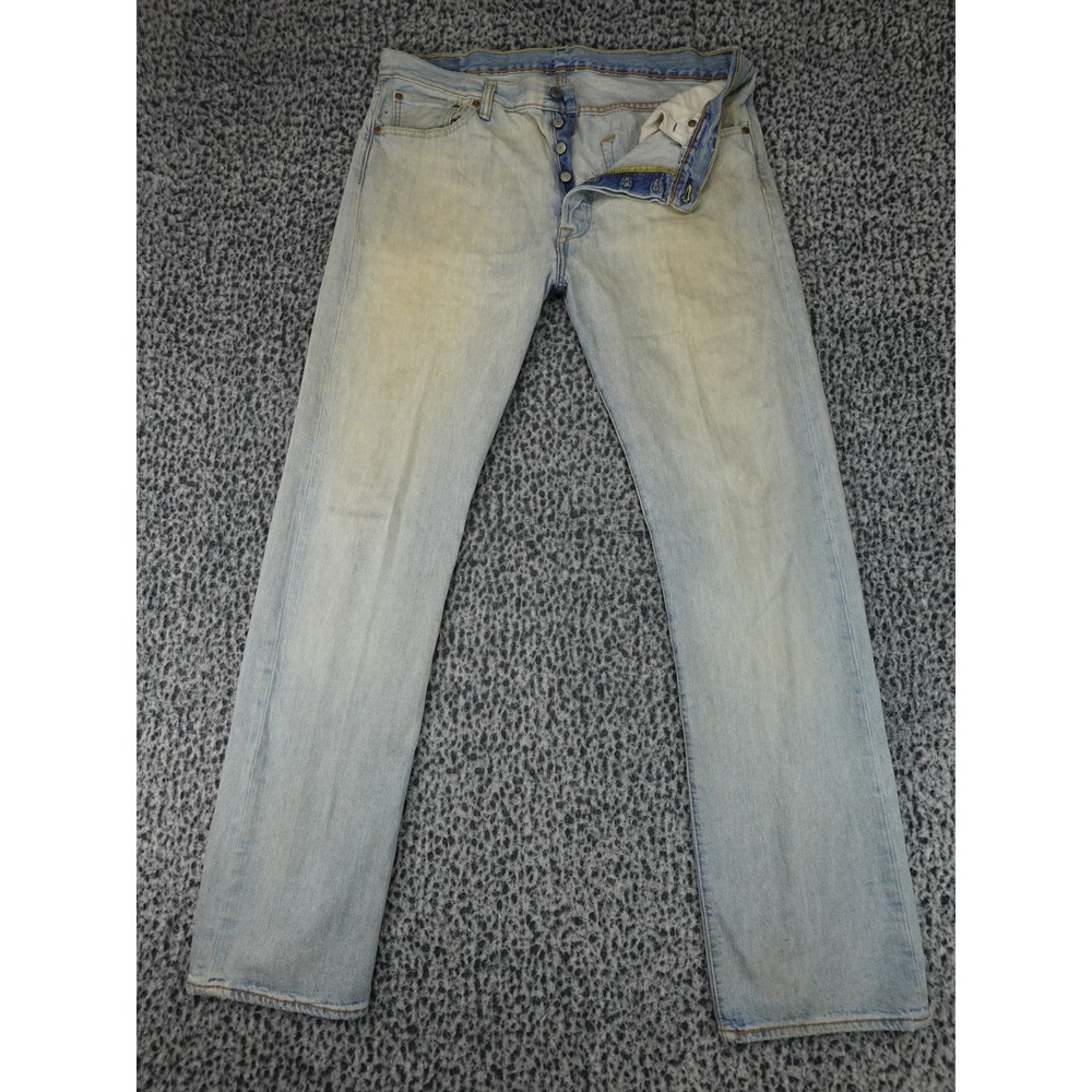 Levi 501 Straight Leg Jeans Mens 36x34 Light Wash Faded‎ Button Fly 00501-1545